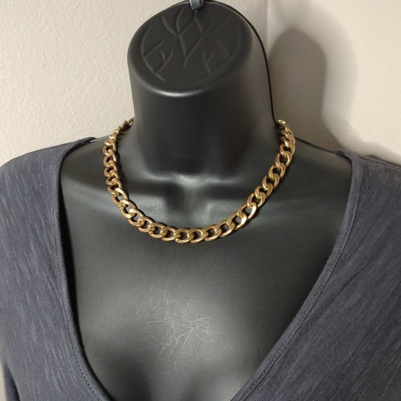 Gold Tone Heavy Chain Necklace Adjustable 17.5 To 19.5 Inches Long - Picture 1 of 7